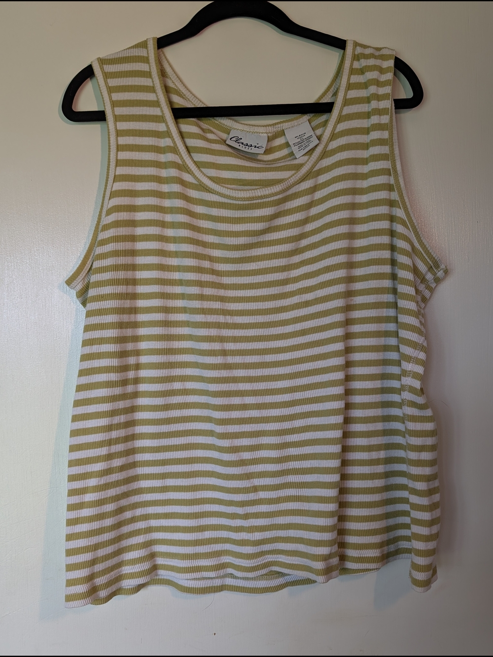 Olive & White Striped Ribbed Tank Top